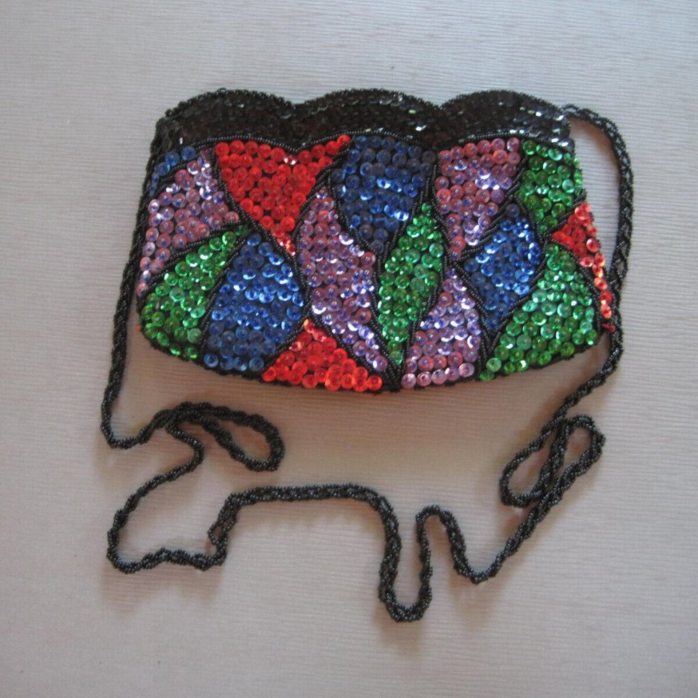 La Regale Purse Multicolor Sequin Beaded Evening Bag Shoulder Bag Clutch Vintage